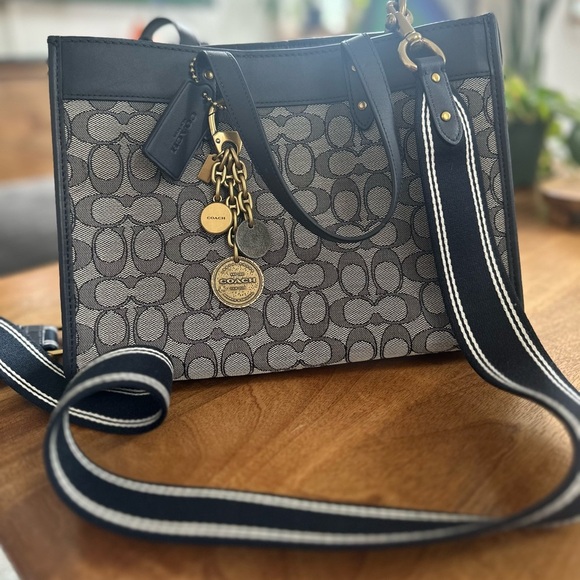 COACH Signature Jacquard Field Tote 30 Navy - Picture 3 of 11